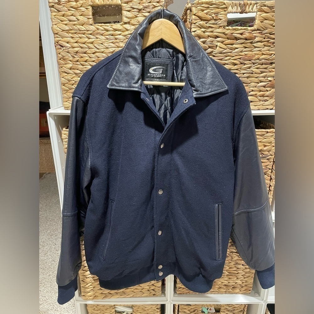 Men’s Varsity Letterman Jacket Wool and Genuine Cow Leather (Size S)